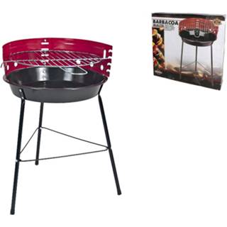 👉 Houtskool barbecue rood zwart metaal One Size Ronde – BBQ Grill 33x33x53cm 8720359708250