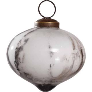 Kerstbal wit glas zilver One Size Marble 7 x cm Zilver/wit 8720014465184