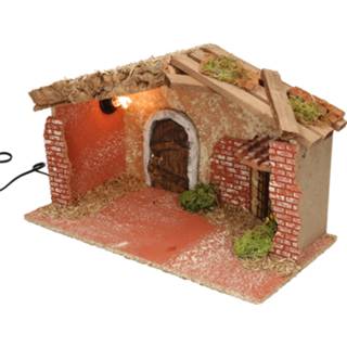 👉 Lege kerststal met verlichting 39 x 20 x 24 cm - Verlichte kerststallen/kerstschuren zonder beelden - Kerstdecoratie