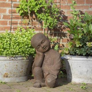 👉 Boeddhabeeld fiberclay One Size roest Boeddha beeld slapende shaolin - limited 40cm roestkleur 8719481848729