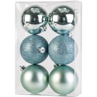 👉 Kerstbal groen kunststof plastic 18x stuks kerstballen mint 8 cm mat/glans/glitter - Onbreekbare Kerstversiering 8720576174968