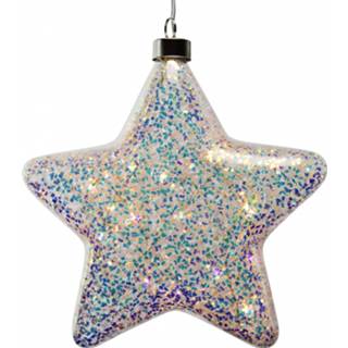 👉 Kerstster glas parelmoer transparant Peha Met Glitter Ster Led 18 Cm 8712953392140