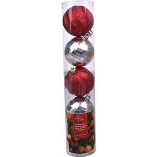 Kerstbal rood zilver kunststof One Size Color-Zilver Christmas Gifts kerstballen disco 6 cm zilver/rood 5 stuks 8720585236152