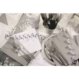 👉 Plastic bestek zilver One Size Glitter feest/party set 24-delig - herbruikbaar BBQ verjaardag feestje artikelen 8719538045453