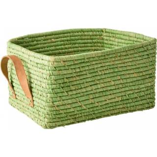 👉 Opbergdoos groen olijfgroen leather One Size Rice - Raffia Rectangular Basket with Handles maat Size, groen/olijfgroen 5708315213683
