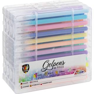 👉 Gelpen One Size meerkleurig 48x stuks glitter en neon gekleurde gelpennen in meeneem case - Hobbyartikelen Schoolartikelen 8715427074733