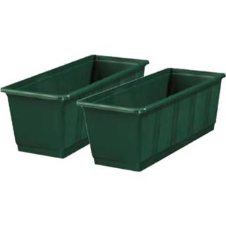 👉 Plantenbak groen Set Van 2x Stuks Plantenbakken Donker Rechthoekig 40 X 17,5 14,5 Cm - 8720576336458
