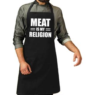 👉 Schort zwart One Size mannen Meat is my religion barbecue / keukenschort voor heren - kookschorten bbq schorten 8720576351741
