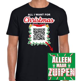 Kerst QR code kerstshirt All I want: Alleen maar zuipen heren zwart - Bellatio Christmas sweaters