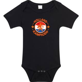 👉 Zwarte fan romper voor babys - Holland kampioen met leeuw - Nederland supporter - EK/ WK / outfit