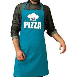👉 Schort One Size blauw mannen Chef pizza / keukenschort turqqoise voor heren - kookschorten keuken 8720576354803