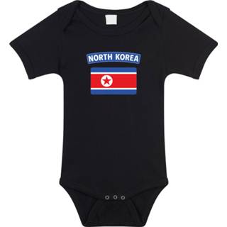 👉 North-Korea baby rompertje met vlag zwart jongens en meisjes - Kraamcadeau - Babykleding - Noord-Korea landen romper