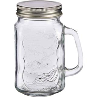 👉 Drinkbeker One Size transparant Set van 6x stuks glazen Mason Jar drinkbekers/drinkpotjes met dop 430 ml - anti-lek drinkglazen 8720576397718