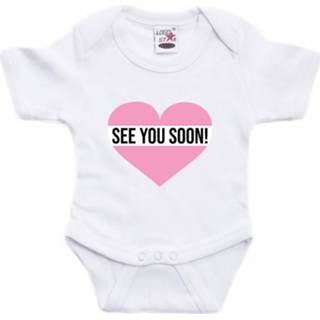 👉 See you soon roze hart gender reveal cadeau tekst baby rompertje wit meisjes - Kraamcadeau - Babykleding