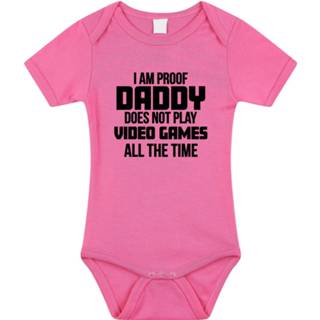 👉 Proof daddy does not only play games tekst baby rompertje roze meisjes - Kraamcadeau/ Vaderdag cadeau game liefhebber