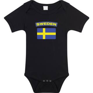 👉 Sweden baby rompertje met vlag zwart jongens en meisjes - Kraamcadeau - Babykleding - Zweden landen romper