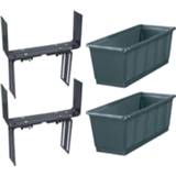 👉 Kunststof plantenbak grijs Set Van 2 Plantenbakken Rechthoekig 60 Cm Met 4 Verstelbare Balkon/muurbeugels - 8720576347980