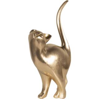 👉 Goudkleurig meerkleurig Clayre & Eef Decoratie kat 25*13*47 cm van Polyresin 8717459792661