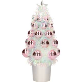 👉 Kerstboom roze One Size 2x Mini kunst kerstboompje met kerstballen 19 cm - Kerstversiering Kunstboompje 8720576417447