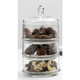👉 Glazen potje One Size transparant voorraadpot/bonbonniere 3 laags 12 x 22 cm - bonbonniere voor chocolade/bonbons 8720147794632