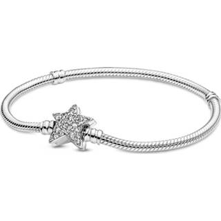 👉 Pandora Moments Snake Chain Armband met Asymmetrische Ster Sluiting, Bedels & Armband, Cubic Zirconia, clear, 599639C01-21