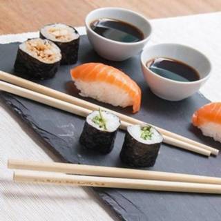 👉 Sushiservies One Size zwart Excellent Houseware Sushi Servies - voor 2 Personen Set 7-delig Leisteen met stokjes 8720289429058