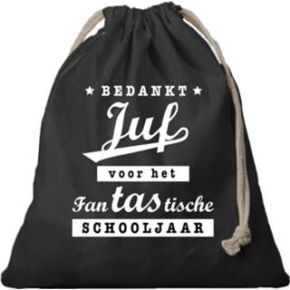 👉 Cadeautas zwart canvas 1x cadeautasje bedankt juf met koord 25 x 30 cm - Geschenktas/ 8720576358207