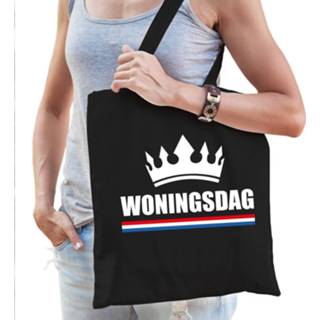 👉 Katoenen tas zwart vrouwen / Shopper Woningsdag Dames - Feest Boodschappentassen 8720276031066