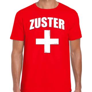 👉 Shirt active mannen rood Zuster met kruis verkleed t-shirt voor heren