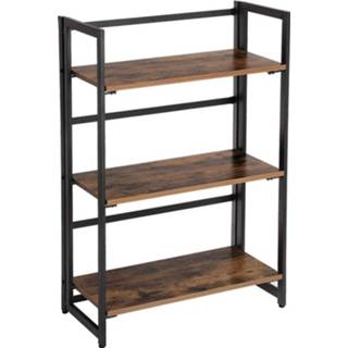 👉 Boekenkast bruin zwart houten Parya Home - 3 Planken Industrieel & 8720618194732