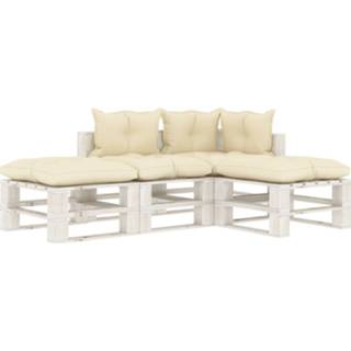 👉 Hout Vidaxl 4-delige Loungeset Met Crèmekleurige Kussens Pallet 8719883902050