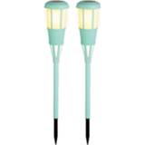 👉 Tuinfakkel turkoois kunststof 2x stuks solar tuinfakkel/tuinlamp turquoise op zonne-energie 61 cm