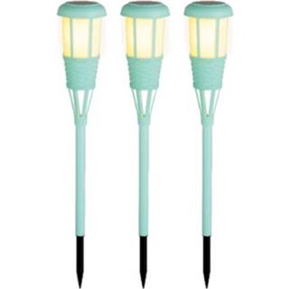 👉 Tuinfakkel turkoois kunststof 3x stuks solar tuinfakkel/tuinlamp turquoise op zonne-energie 61 cm