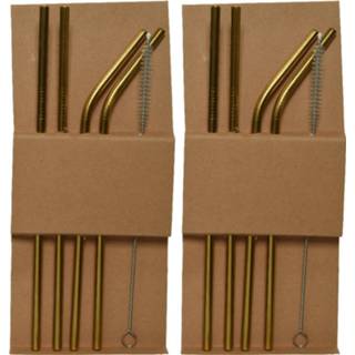 👉 Reinigingsborstel gouden RVS Set Van 8x Stuks Rietjes Inclusief - Drinkrietjes 8720576058442