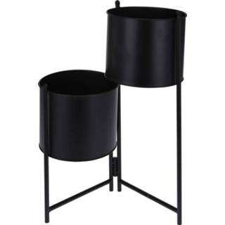 👉 Plantenbak zwart metaal Relaxwonen - Bloempotten Plantenbaken Set Van 2 Potten 51x20x44 Cm 8719987891540