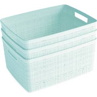 👉 Mand turkoois recycled s mannen Jute - 24x18,5x10cm 3 Stuks Mint -Turquoise 100% Turquoise Opberger Opbergbox Opbergmand 8715252178903