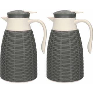 👉 Koffiekan antraciet grijze 2x Rotan Theekannen/koffiekannen 1 Liter - Thermoskannen 8720276536066