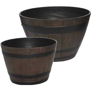 👉 Plantenbak bruine houten 2x Ronde Donkerbruine Plantenbakken/bloemenbakken 23 En 33 Cm Ton/vat/vaatje - Plantenbakken 8720147455755