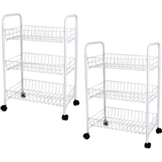 👉 Trolley witte mannen Set Van 2x Stuks Keuken Trolleys Met Manden 40 X 26 62 Cm - Opberg 8720576346297