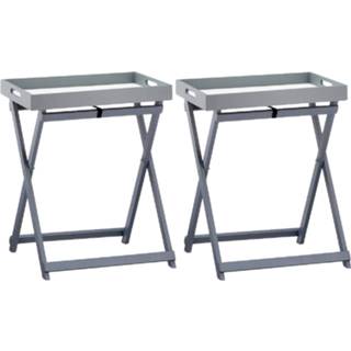 👉 Bijzettafel beuken hout Set Van 2x Stuks Bijzettafeltjes / Dienbladen Op Hoge Poten 60 Cm - Bijzettafels 8720576447284