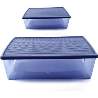 👉 Opbergbox blauw 2x - Onderbedbox Opbergdoos 32 Liter Blue Navy- 59 Cm X 39 X17 Hoog 8713678930921