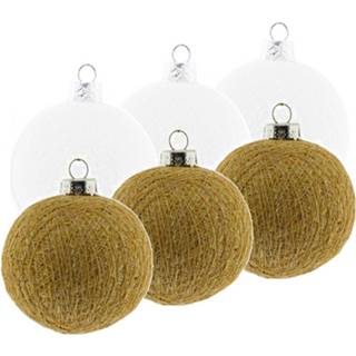 👉 Kerstbal wit gouden 6x Wit/gouden Cotton Balls Kerstballen Decoratie 6,5 Cm - 8720276639118