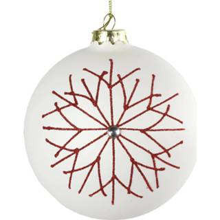 👉 Kerstbal wit rood glas Tom Dione 10 Cm Wit/rood/goud 8718317843525
