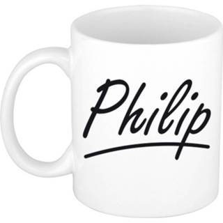 👉 Beker mannen Naam cadeau mok / Philip met sierlijke letters 300 ml