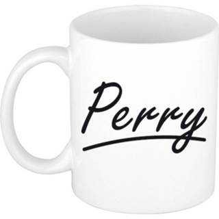 👉 Beker mannen Naam cadeau mok / Perry met sierlijke letters 300 ml