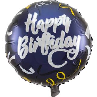 👉 Folieballon blauw Folat Happy Birthday 45 Cm Folie Donkerblauw 8714572644006