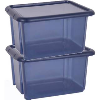 👉 Kunststof opbergbox blauw transparant 2x Stuks Opbergboxen/opbergdozen Donkerblauw L44 X B36 H25 Cm Stapelbaar - 8720576514061