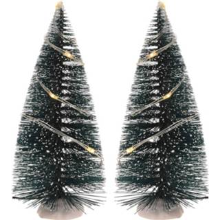 👉 Kerstdorp Maken 2x Bomen 15 Cm Met Led Lampjes - Kerstdorpen 8719538948938