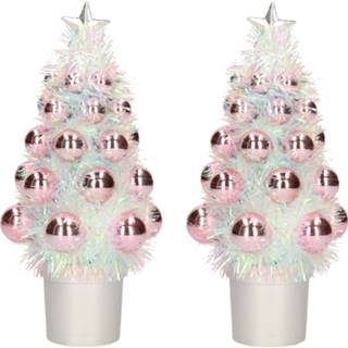 👉 Kerstboom roze 2x Mini Kunst Kerstboompje Met Kerstballen 19 Cm - Kunstkerstboom 8720576417447