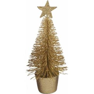 Kerstboom goud klein Kerstboompje 15 Cm Kerstdecoratie/kerstversiering - Kunstkerstboom 8719538032262